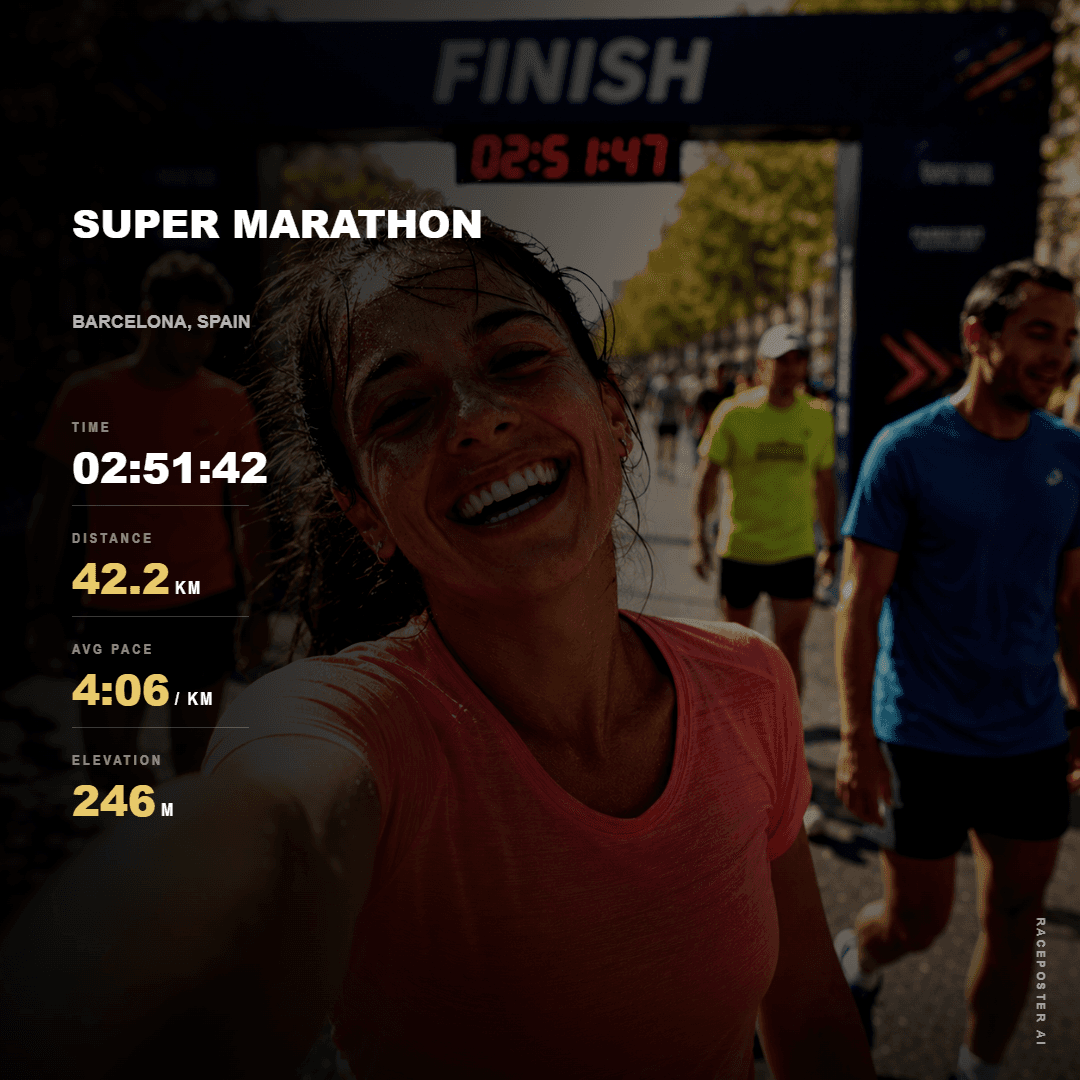Cinematic running poster created from the finish-line selfie